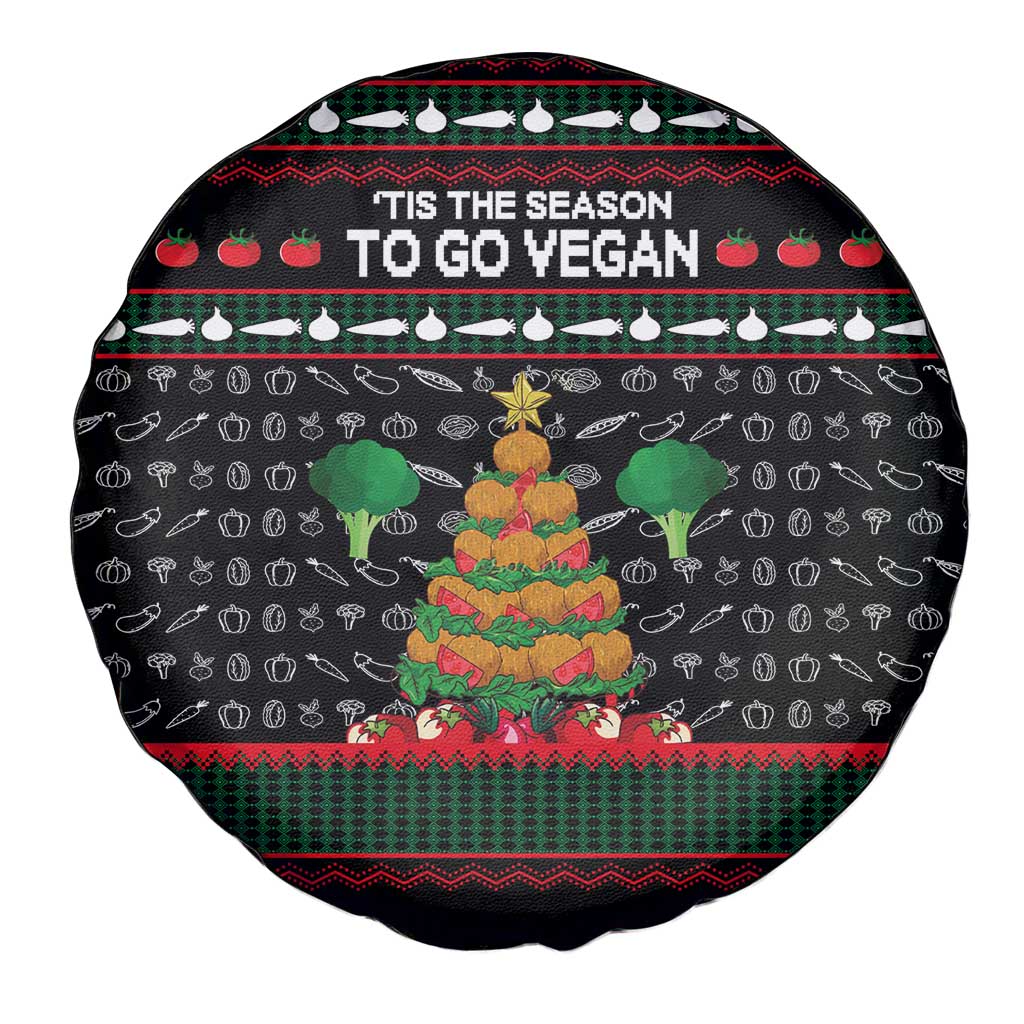 Vegan Christmas Spare Tire Cover with Tis the Season to Go Vegan Quote and Vegetable Tree - Wonder Print Shop