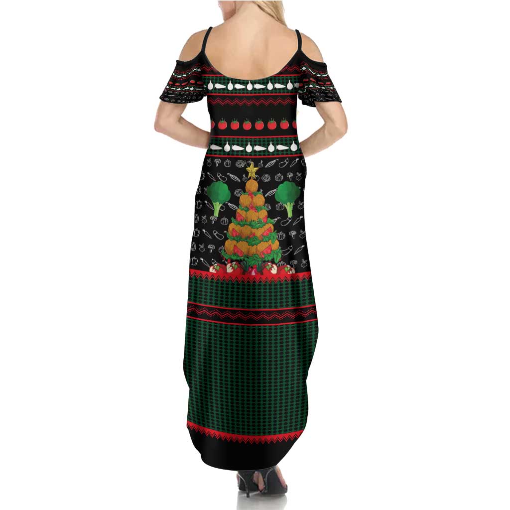 Vegan Christmas Summer Maxi Dress with Tis the Season to Go Vegan Quote and Vegetable Tree - Wonder Print Shop