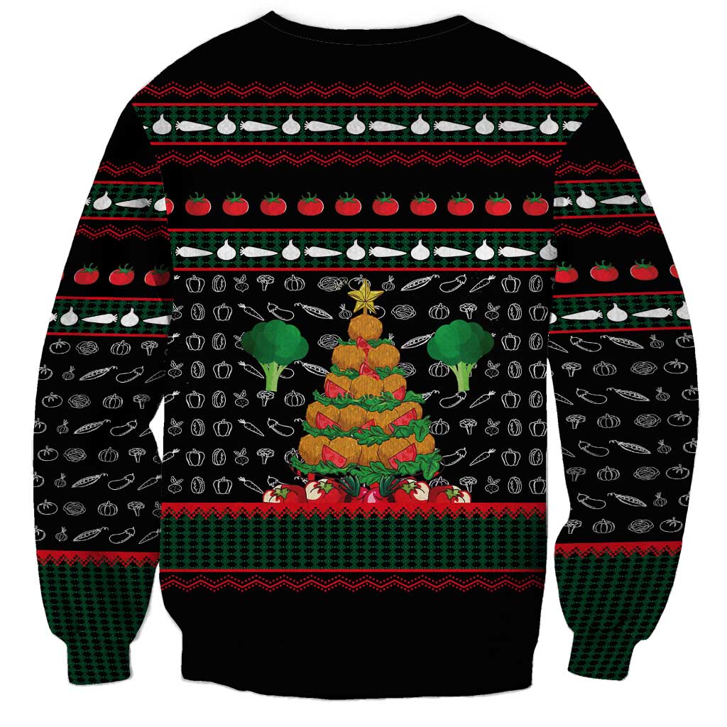 Vegan Christmas Sweatshirt with Tis the Season to Go Vegan Quote and Vegetable Tree - Wonder Print Shop