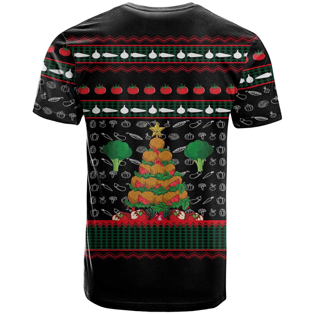 Vegan Christmas T Shirt with Tis the Season to Go Vegan Quote and Vegetable Tree - Wonder Print Shop