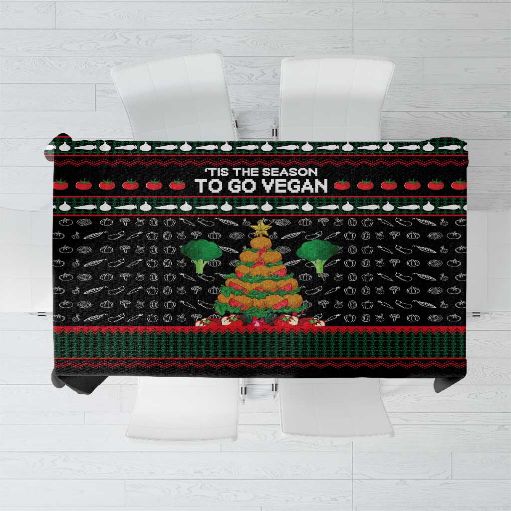 Vegan Christmas Tablecloth with Tis the Season to Go Vegan Quote and Vegetable Tree - Wonder Print Shop