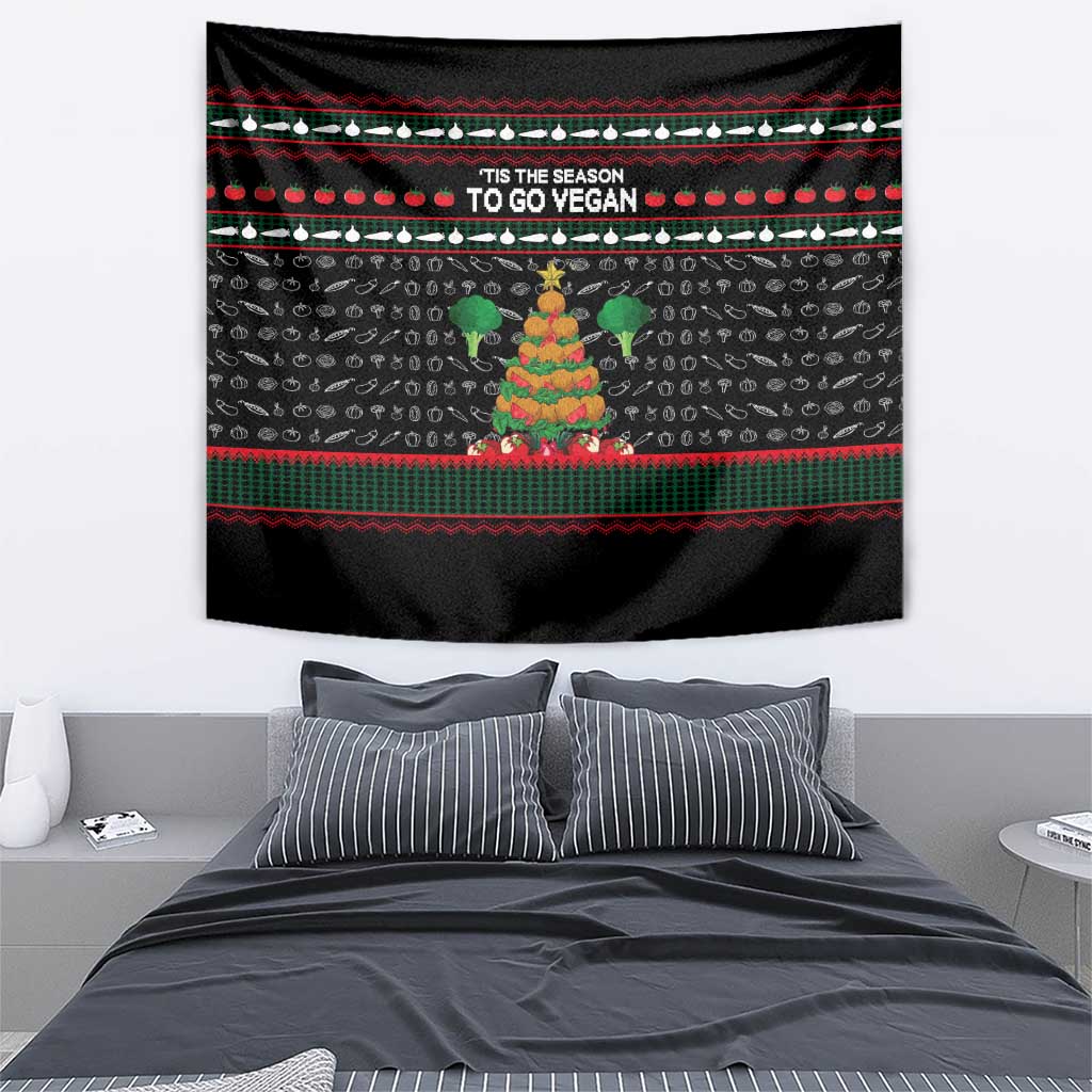Vegan Christmas Tapestry with Tis the Season to Go Vegan Quote and Vegetable Tree - Wonder Print Shop