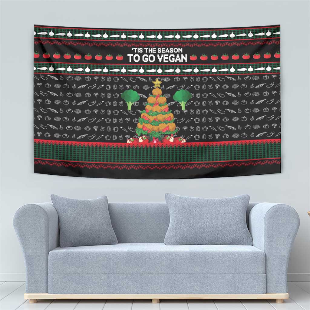 Vegan Christmas Tapestry with Tis the Season to Go Vegan Quote and Vegetable Tree - Wonder Print Shop