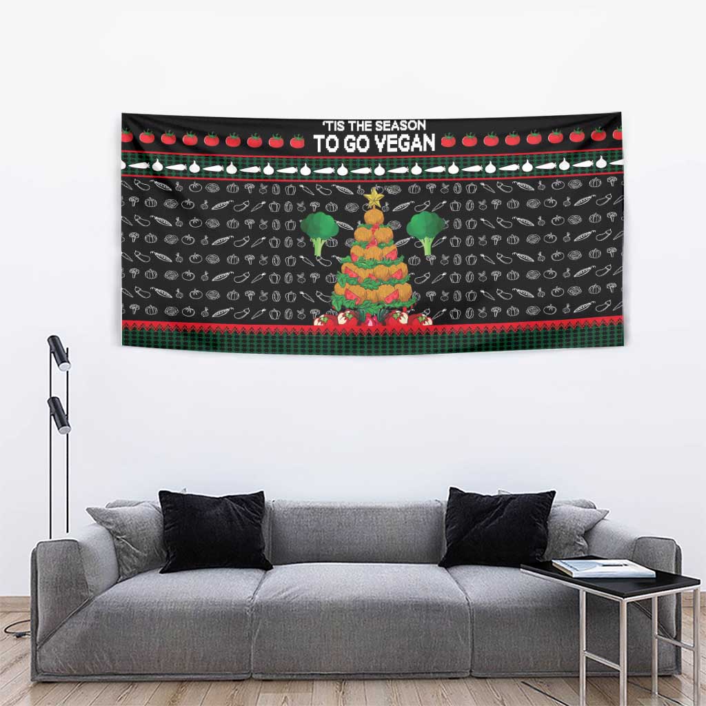 Vegan Christmas Tapestry with Tis the Season to Go Vegan Quote and Vegetable Tree - Wonder Print Shop
