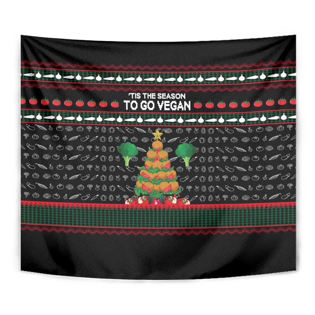 Vegan Christmas Tapestry with Tis the Season to Go Vegan Quote and Vegetable Tree - Wonder Print Shop