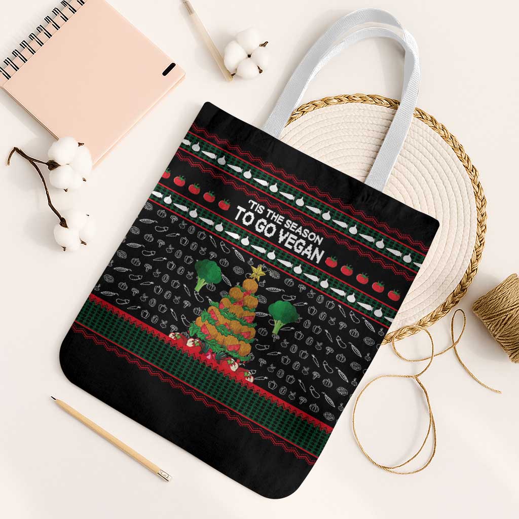 Vegan Christmas Tote Bag with Tis the Season to Go Vegan Quote and Vegetable Tree - Wonder Print Shop