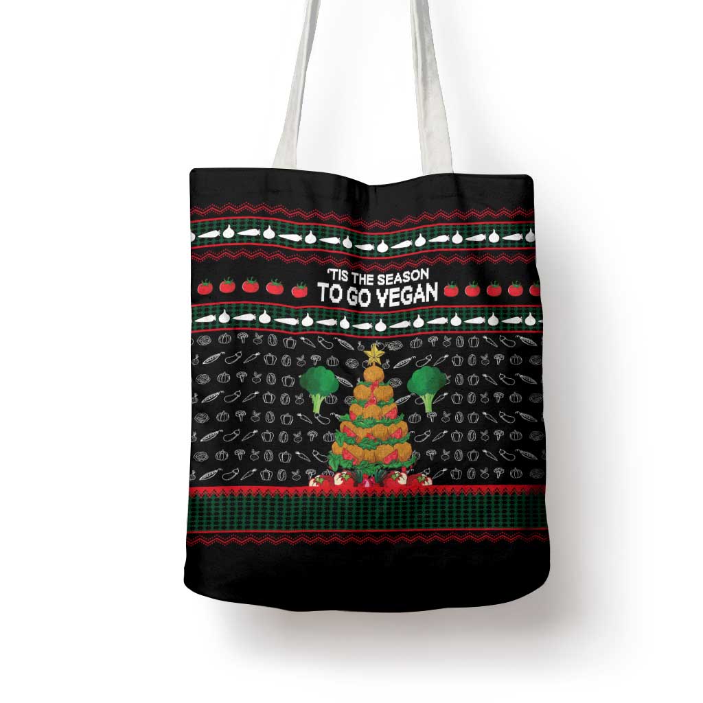 Vegan Christmas Tote Bag with Tis the Season to Go Vegan Quote and Vegetable Tree - Wonder Print Shop