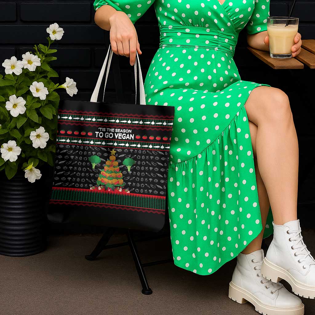 Vegan Christmas Tote Bag with Tis the Season to Go Vegan Quote and Vegetable Tree - Wonder Print Shop