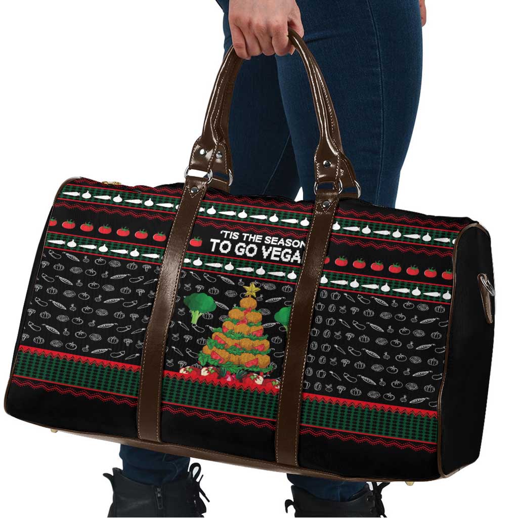Vegan Christmas Travel Bag with Tis the Season to Go Vegan Quote and Vegetable Tree - Wonder Print Shop