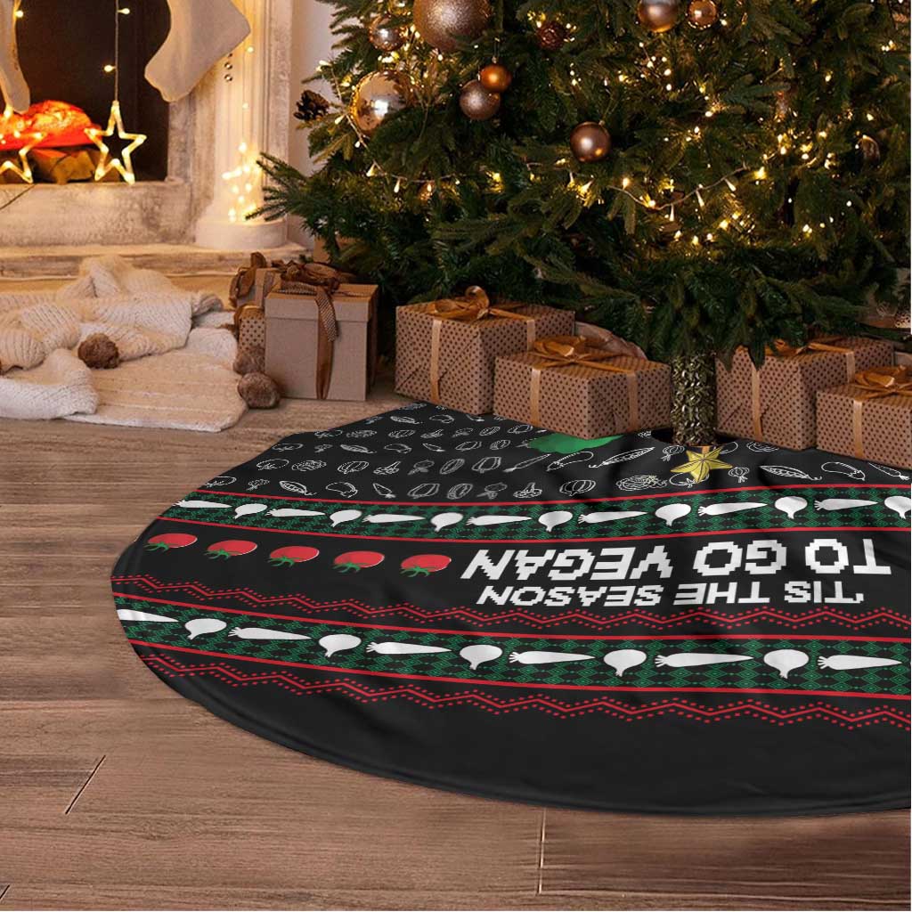 Vegan Christmas Tree Skirt with Tis the Season to Go Vegan Quote and Vegetable Tree - Wonder Print Shop