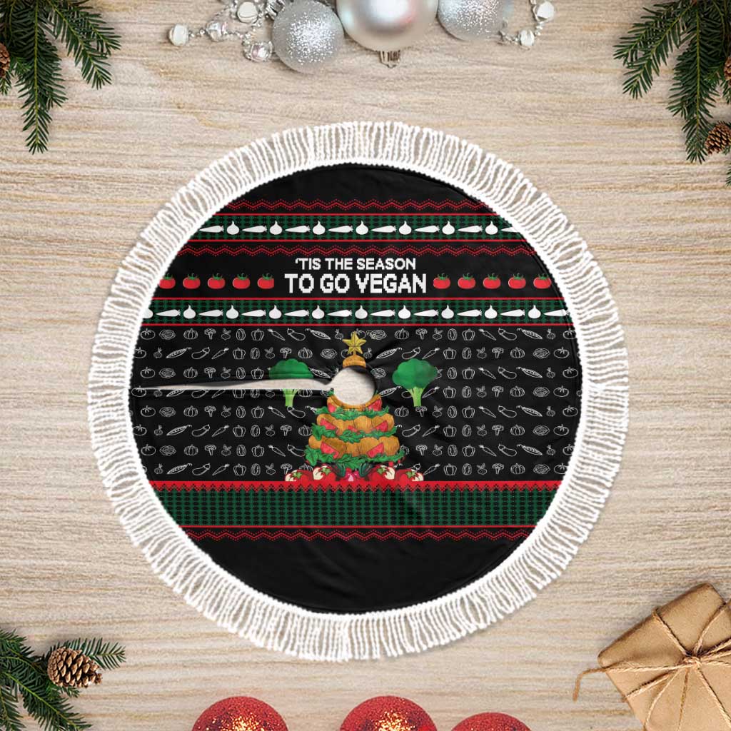 Vegan Christmas Tree Skirt with Tis the Season to Go Vegan Quote and Vegetable Tree - Wonder Print Shop