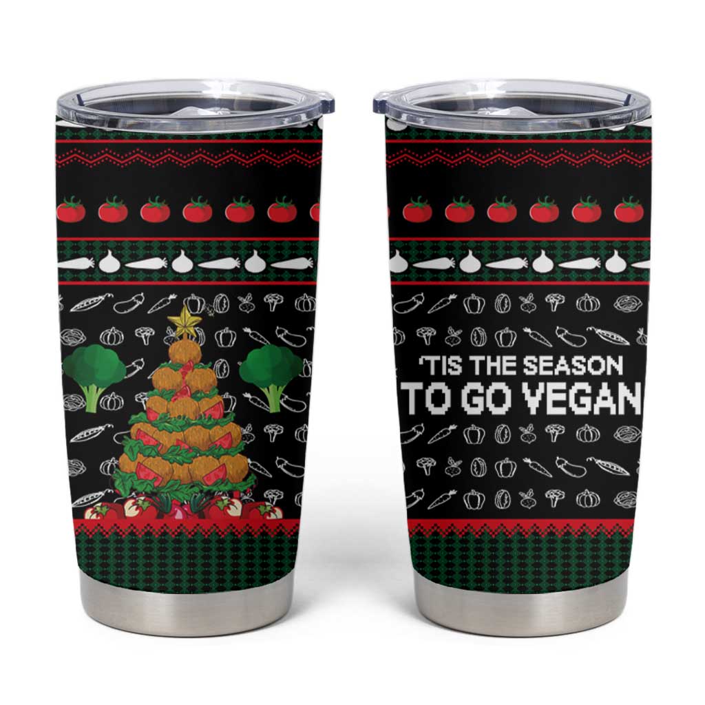 Vegan Christmas Tumbler Cup with Tis the Season to Go Vegan Quote and Vegetable Tree - Wonder Print Shop