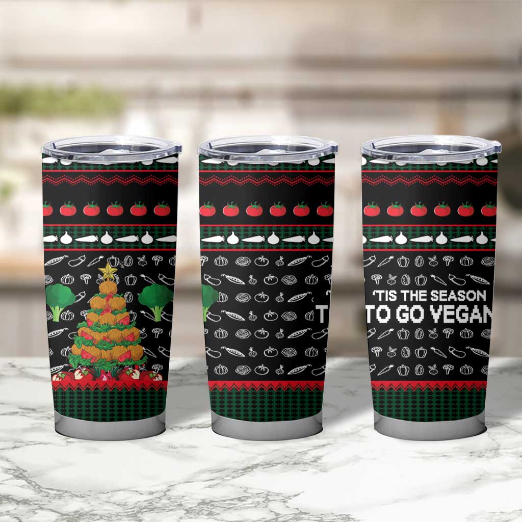 Vegan Christmas Tumbler Cup with Tis the Season to Go Vegan Quote and Vegetable Tree - Wonder Print Shop
