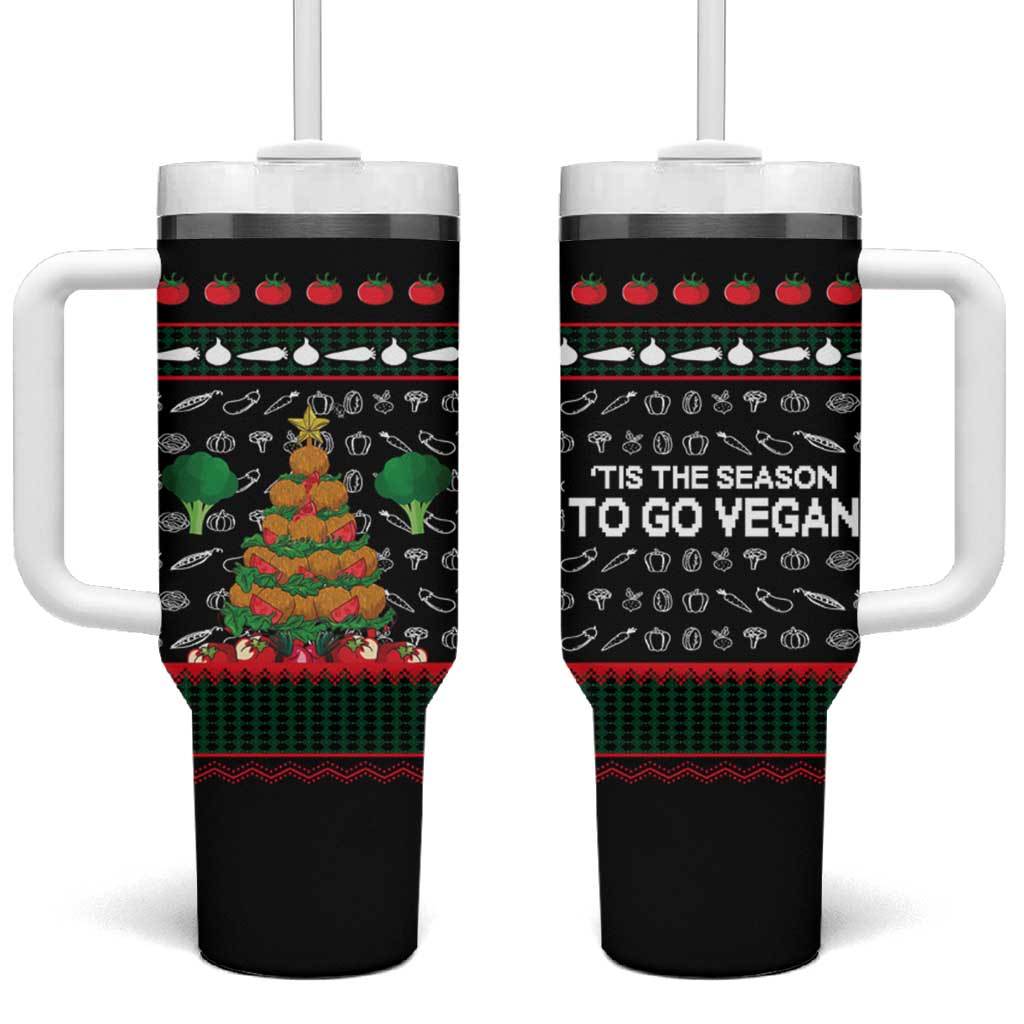 Vegan Christmas Tumbler With Handle with Tis the Season to Go Vegan Quote and Vegetable Tree - Wonder Print Shop