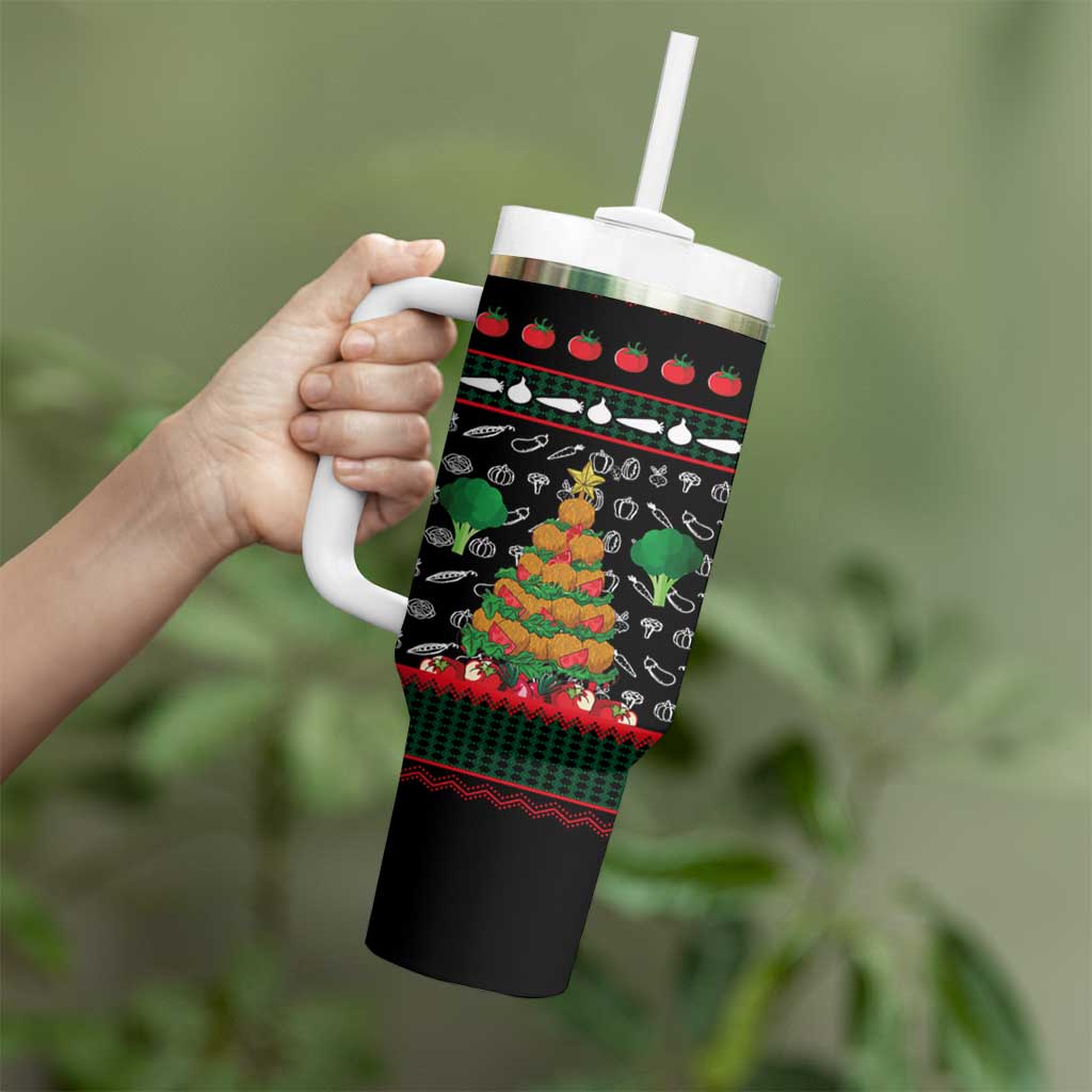 Vegan Christmas Tumbler With Handle with Tis the Season to Go Vegan Quote and Vegetable Tree - Wonder Print Shop