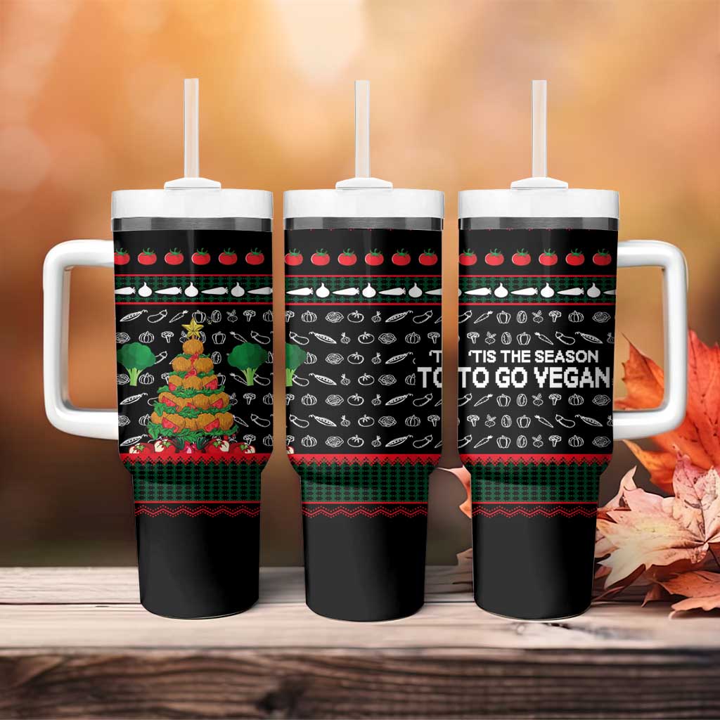 Vegan Christmas Tumbler With Handle with Tis the Season to Go Vegan Quote and Vegetable Tree - Wonder Print Shop