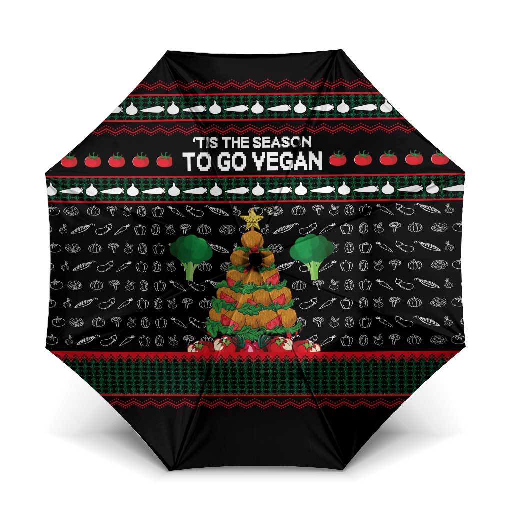 Vegan Christmas Umbrella with Tis the Season to Go Vegan Quote and Vegetable Tree - Wonder Print Shop