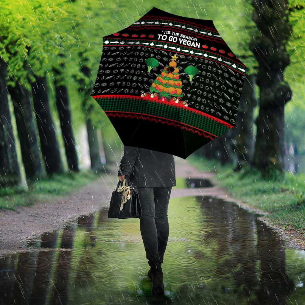 Vegan Christmas Umbrella with Tis the Season to Go Vegan Quote and Vegetable Tree - Wonder Print Shop