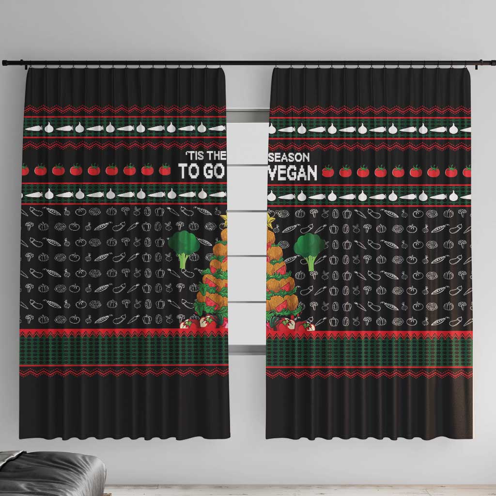 Vegan Christmas Window Curtain with Tis the Season to Go Vegan Quote and Vegetable Tree - Wonder Print Shop