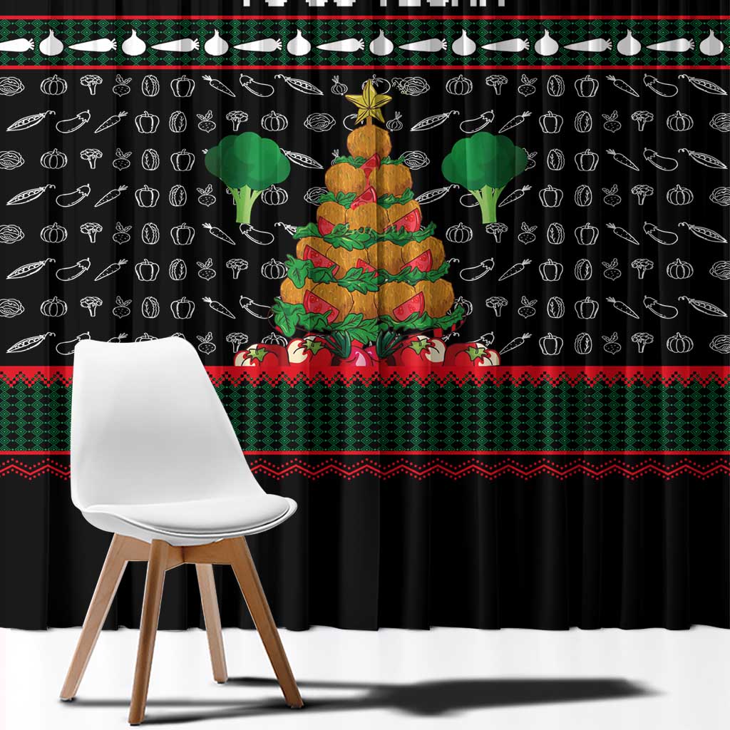 Vegan Christmas Window Curtain with Tis the Season to Go Vegan Quote and Vegetable Tree - Wonder Print Shop