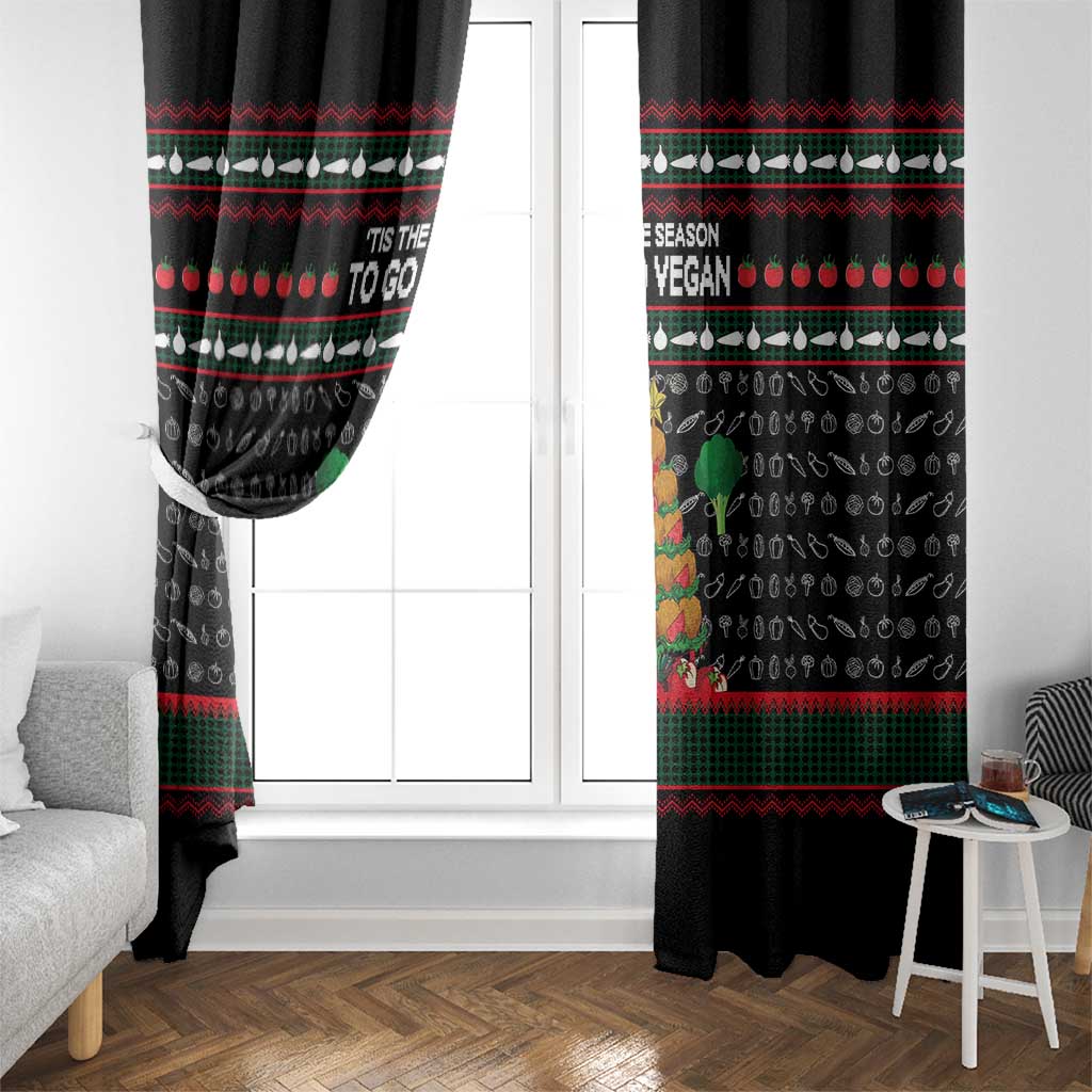 Vegan Christmas Window Curtain with Tis the Season to Go Vegan Quote and Vegetable Tree - Wonder Print Shop