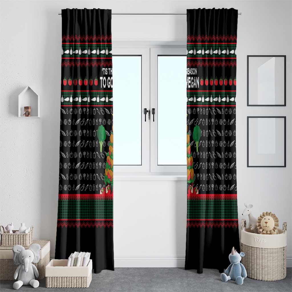 Vegan Christmas Window Curtain with Tis the Season to Go Vegan Quote and Vegetable Tree - Wonder Print Shop