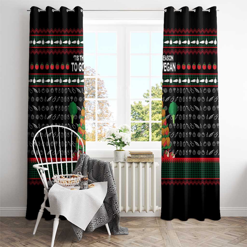 Vegan Christmas Window Curtain with Tis the Season to Go Vegan Quote and Vegetable Tree - Wonder Print Shop