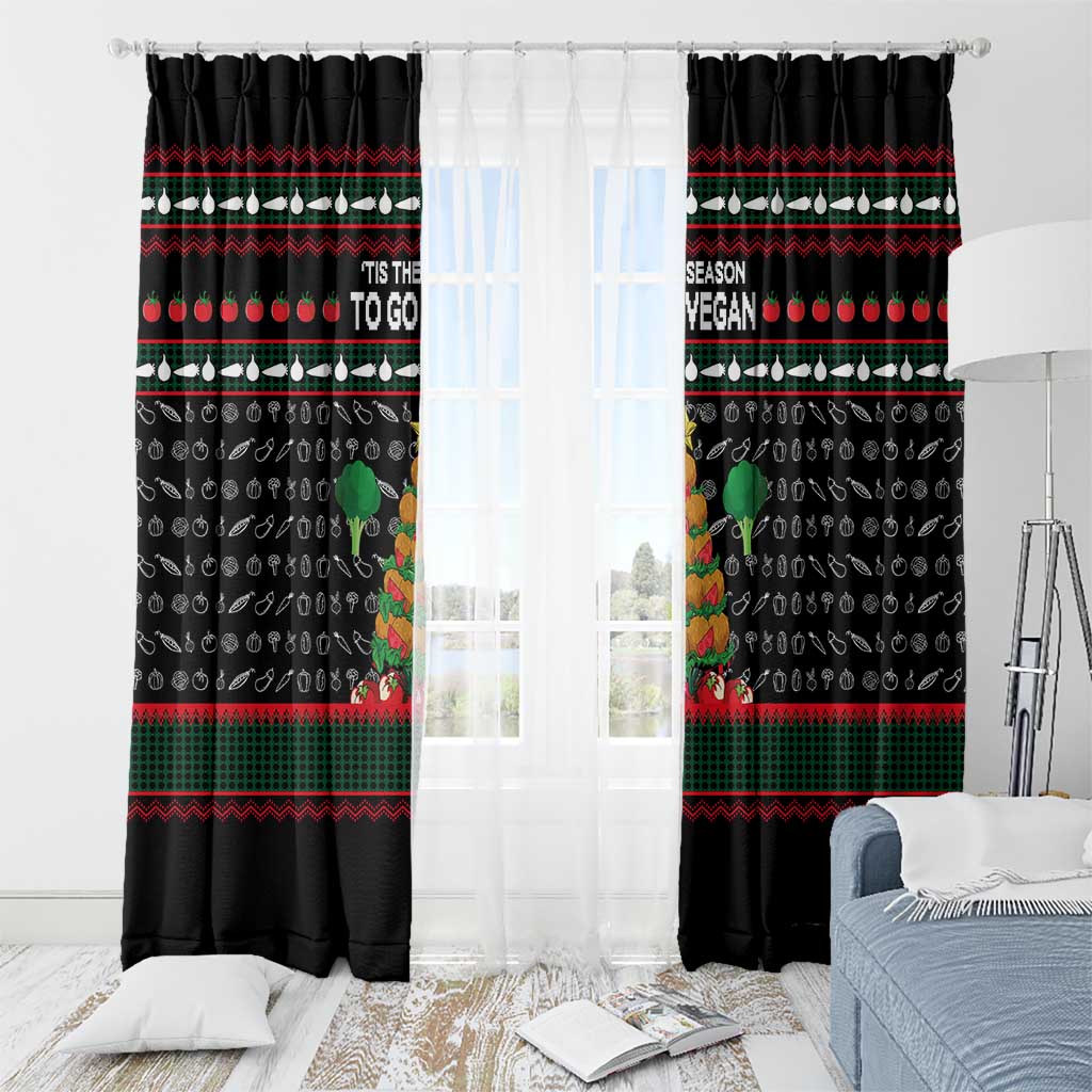 Vegan Christmas Window Curtain with Tis the Season to Go Vegan Quote and Vegetable Tree - Wonder Print Shop
