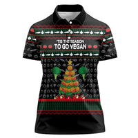 Vegan Christmas Women Polo Shirt with Tis the Season to Go Vegan Quote and Vegetable Tree - Wonder Print Shop