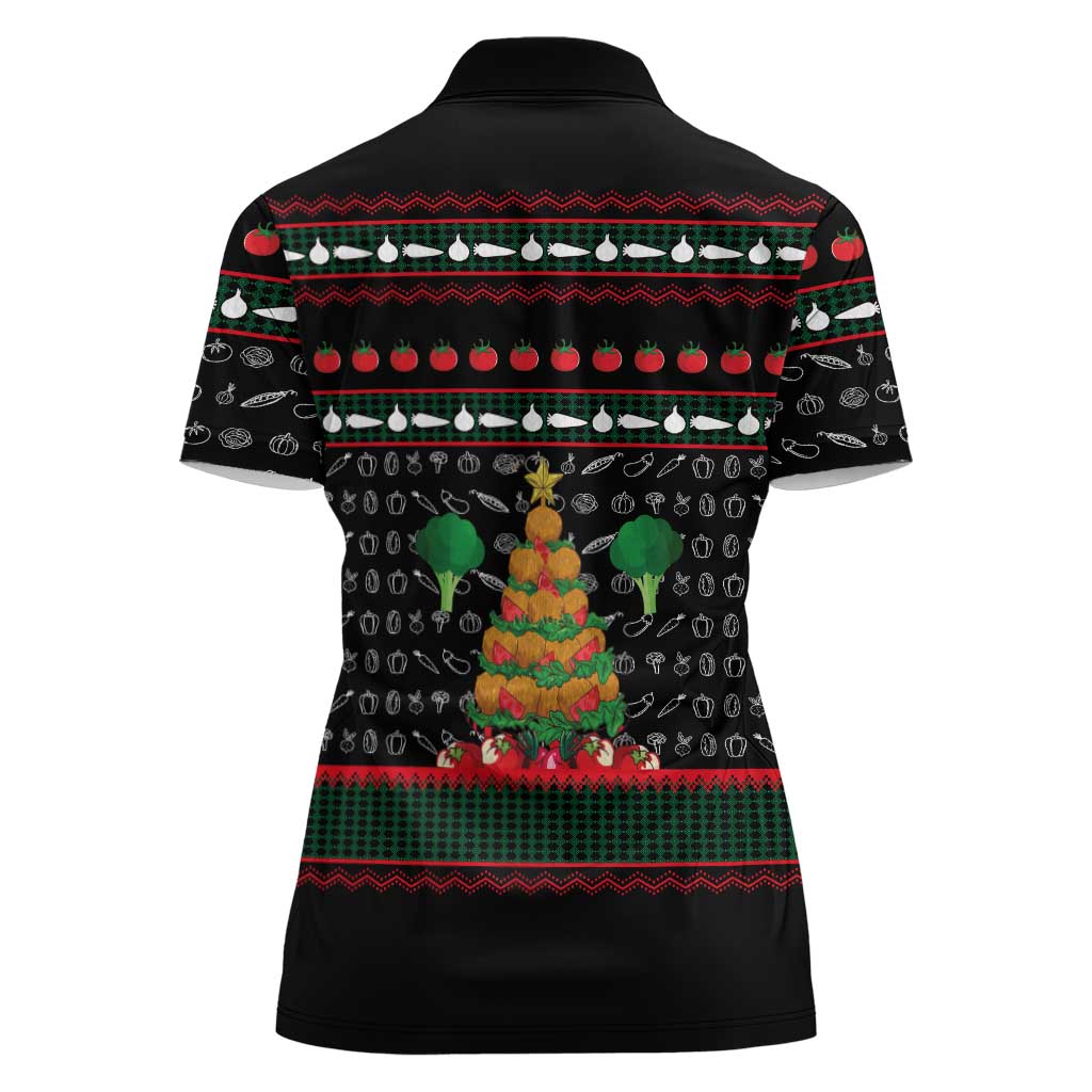 Vegan Christmas Women Polo Shirt with Tis the Season to Go Vegan Quote and Vegetable Tree - Wonder Print Shop