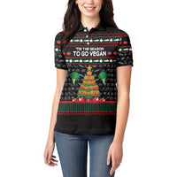 Vegan Christmas Women Polo Shirt with Tis the Season to Go Vegan Quote and Vegetable Tree - Wonder Print Shop