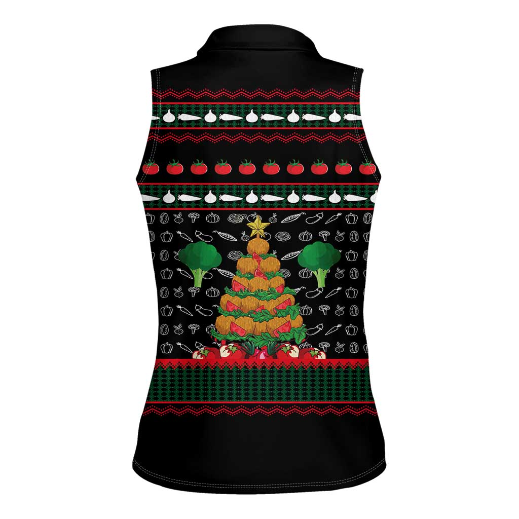 Vegan Christmas Women Sleeveless Polo Shirt with Tis the Season to Go Vegan Quote and Vegetable Tree - Wonder Print Shop