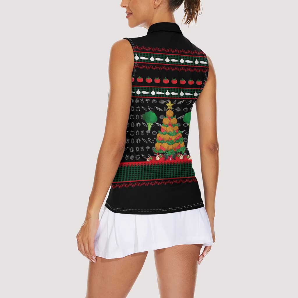 Vegan Christmas Women Sleeveless Polo Shirt with Tis the Season to Go Vegan Quote and Vegetable Tree - Wonder Print Shop