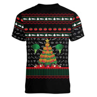 Vegan Christmas Women V-Neck T-Shirt with Tis the Season to Go Vegan Quote and Vegetable Tree - Wonder Print Shop