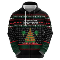 Vegan Christmas Zip Hoodie with Tis the Season to Go Vegan Quote and Vegetable Tree - Wonder Print Shop