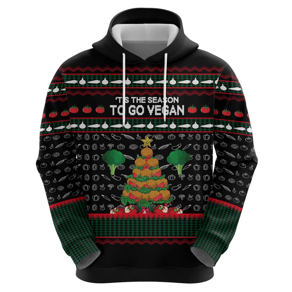 Vegan Christmas Zip Hoodie with Tis the Season to Go Vegan Quote and Vegetable Tree - Wonder Print Shop