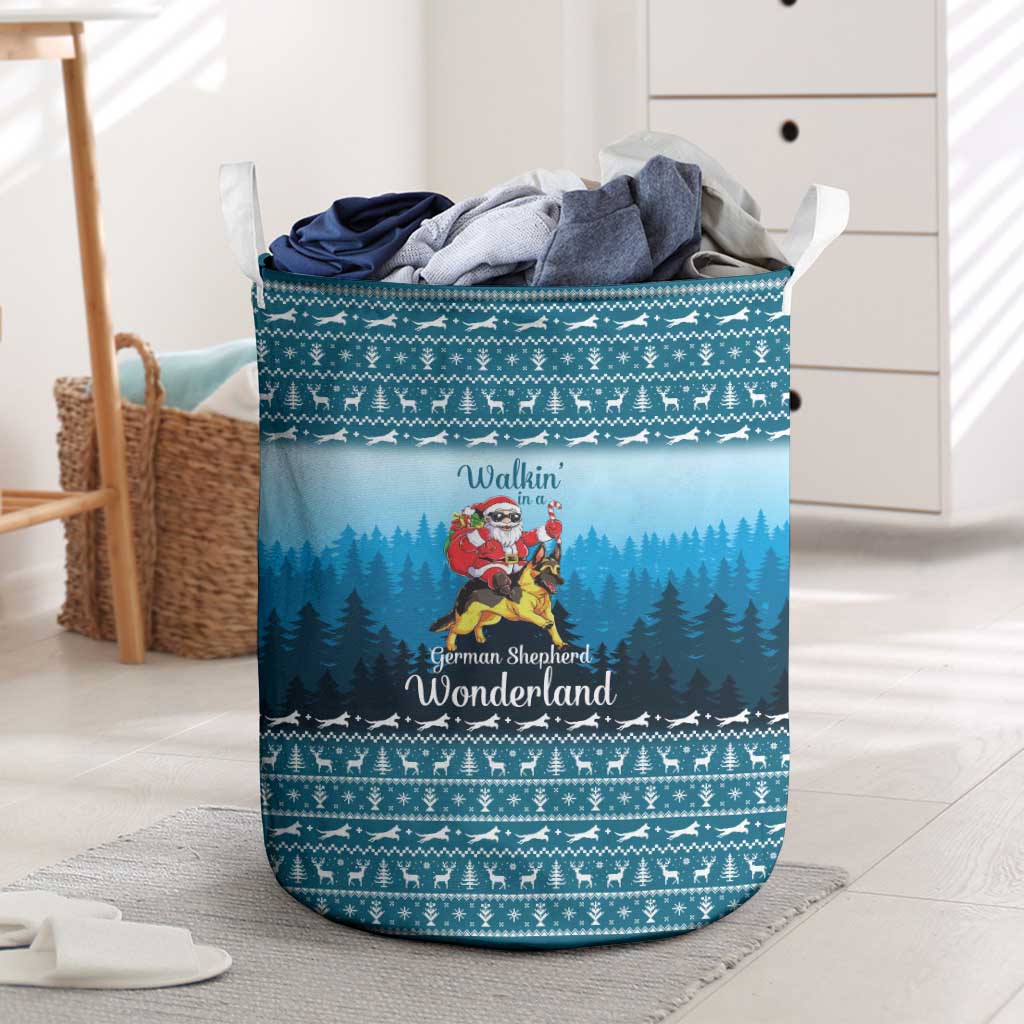 German Shepherd Christmas Laundry Basket with Walking in a Wonderland Quote and Santa Forest - Wonder Print Shop