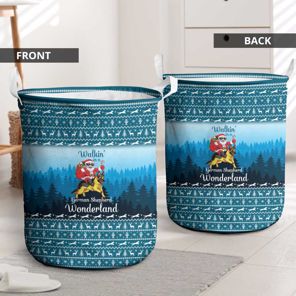 German Shepherd Christmas Laundry Basket with Walking in a Wonderland Quote and Santa Forest - Wonder Print Shop