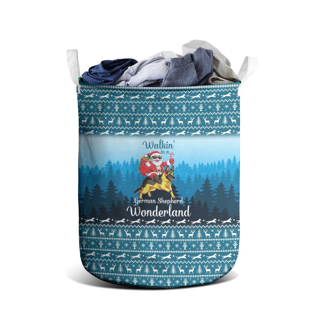 German Shepherd Christmas Laundry Basket with Walking in a Wonderland Quote and Santa Forest - Wonder Print Shop