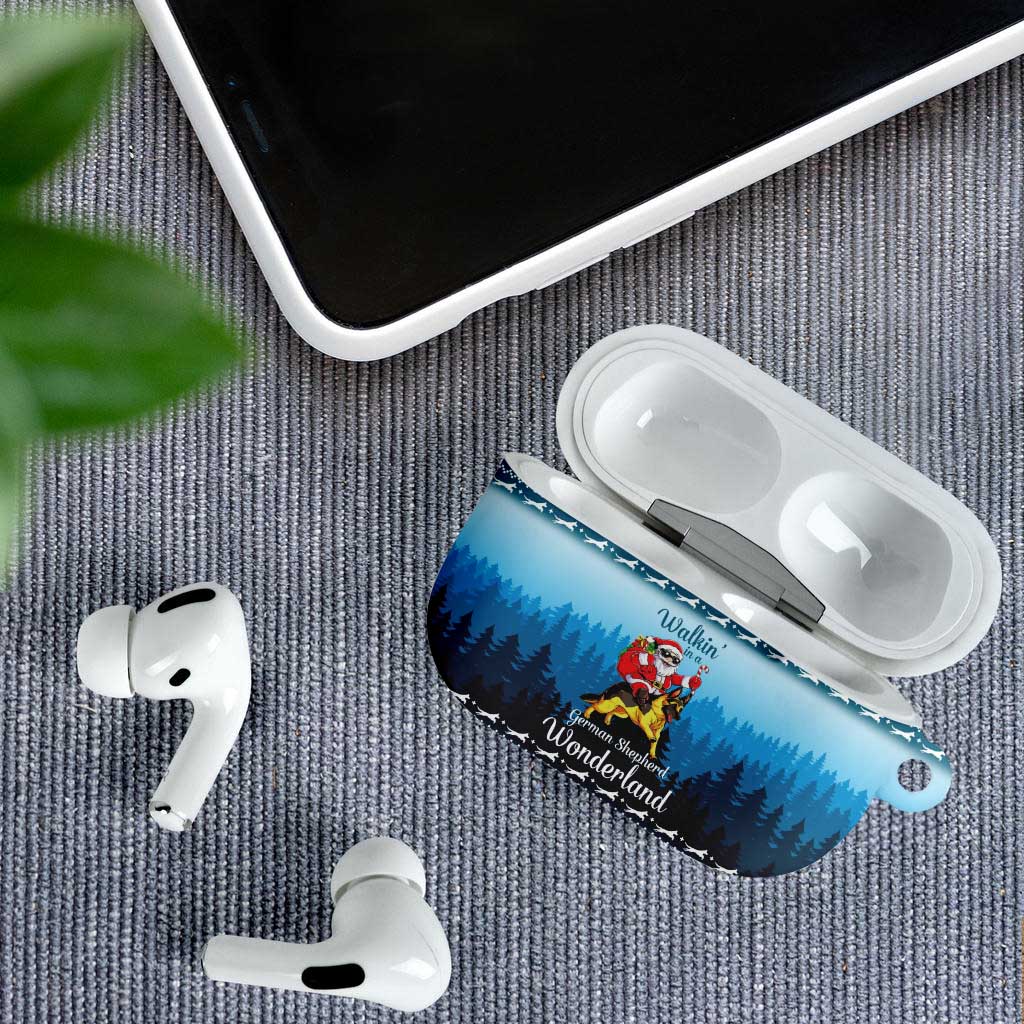 German Shepherd Christmas AirPods Case with Walking in a Wonderland Quote and Santa Forest - Wonder Print Shop