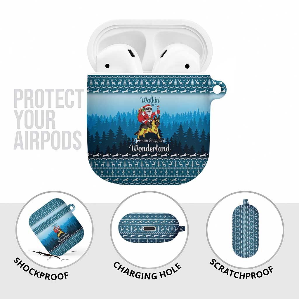 German Shepherd Christmas AirPods Case with Walking in a Wonderland Quote and Santa Forest - Wonder Print Shop