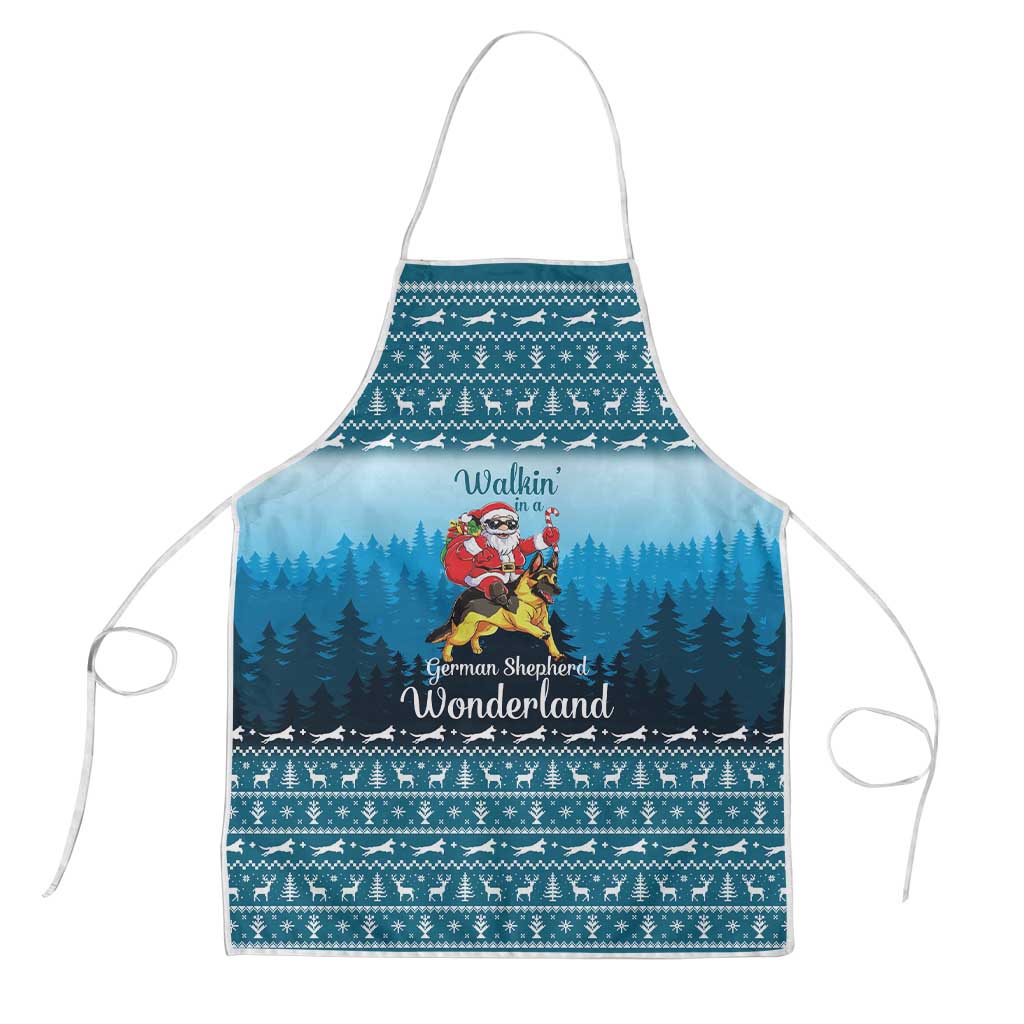 German Shepherd Christmas Apron with Walking in a Wonderland Quote and Santa Forest - Wonder Print Shop