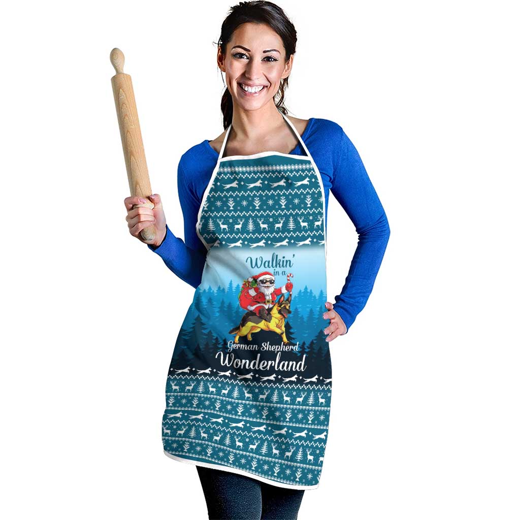 German Shepherd Christmas Apron with Walking in a Wonderland Quote and Santa Forest - Wonder Print Shop