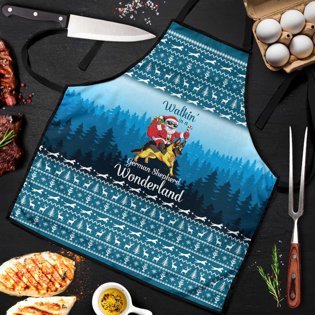 German Shepherd Christmas Apron with Walking in a Wonderland Quote and Santa Forest - Wonder Print Shop