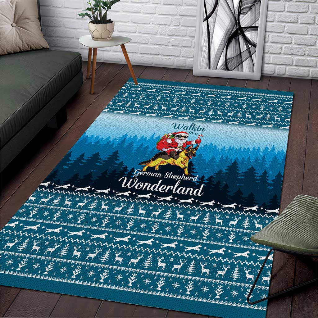 German Shepherd Christmas Area Rug with Walking in a Wonderland Quote and Santa Forest - Wonder Print Shop