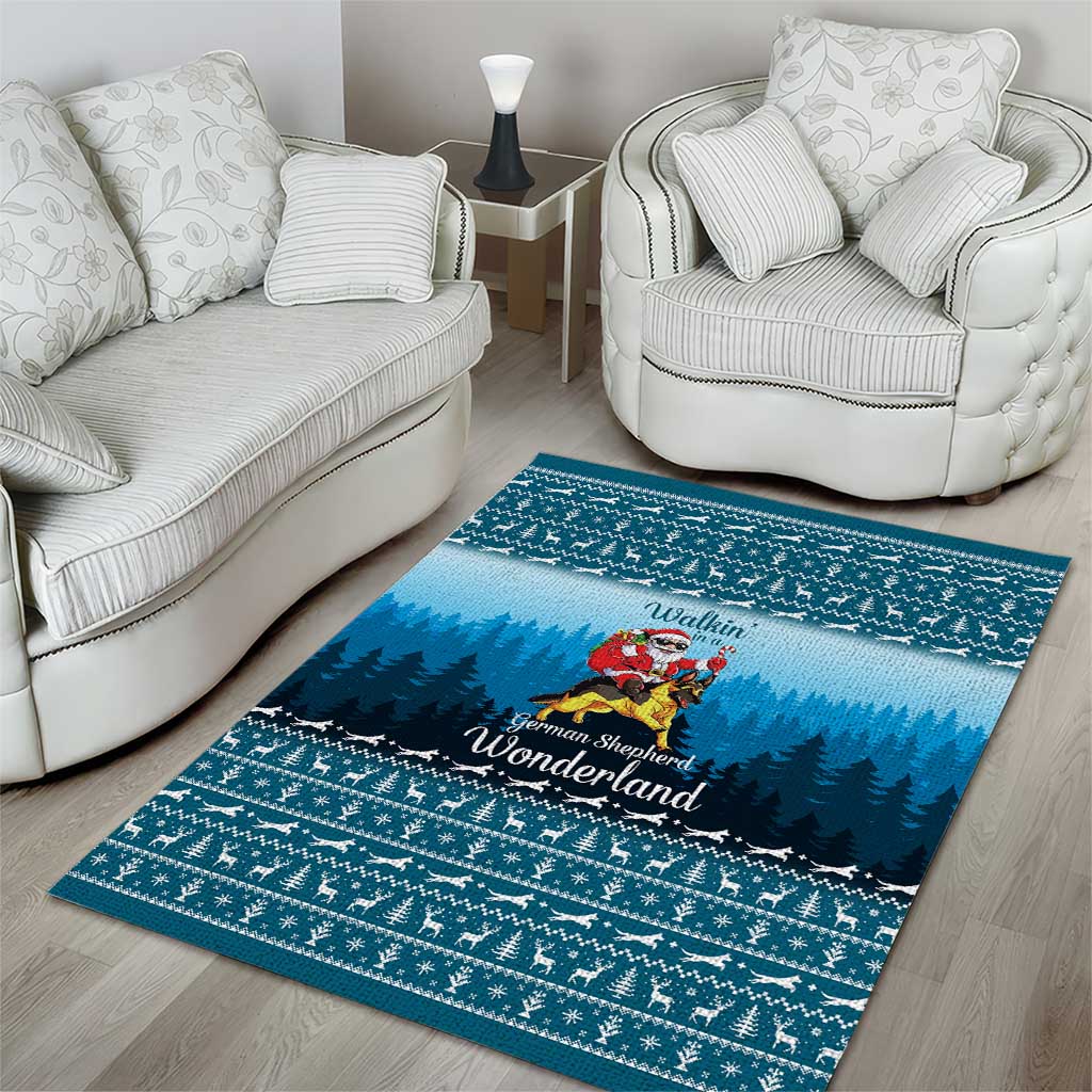 German Shepherd Christmas Area Rug with Walking in a Wonderland Quote and Santa Forest - Wonder Print Shop