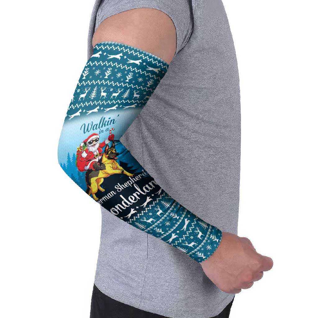 German Shepherd Christmas Arm Sleeves with Walking in a Wonderland Quote and Santa Forest - Wonder Print Shop
