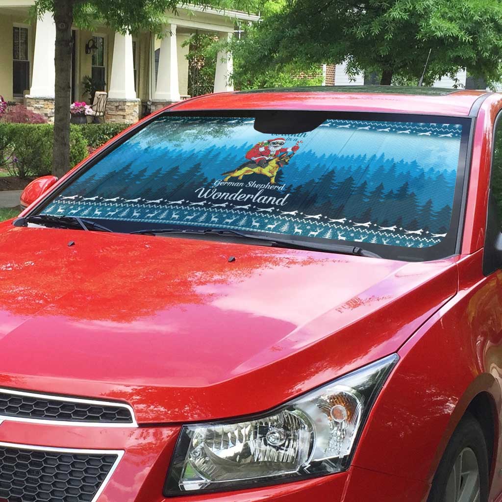 German Shepherd Christmas Auto Sun Shade with Walking in a Wonderland Quote and Santa Forest - Wonder Print Shop