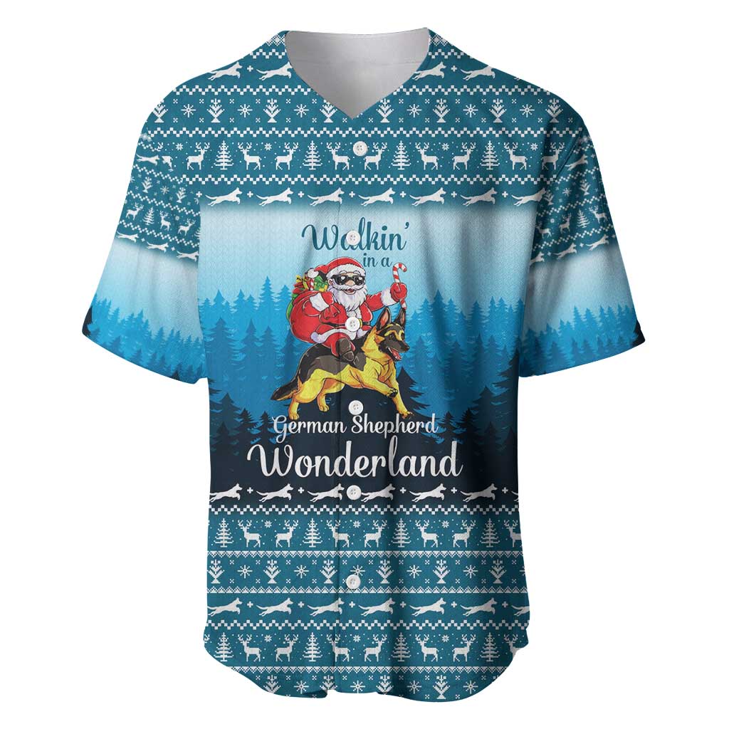 German Shepherd Christmas Baseball Jersey with Walking in a Wonderland Quote and Santa Forest - Wonder Print Shop