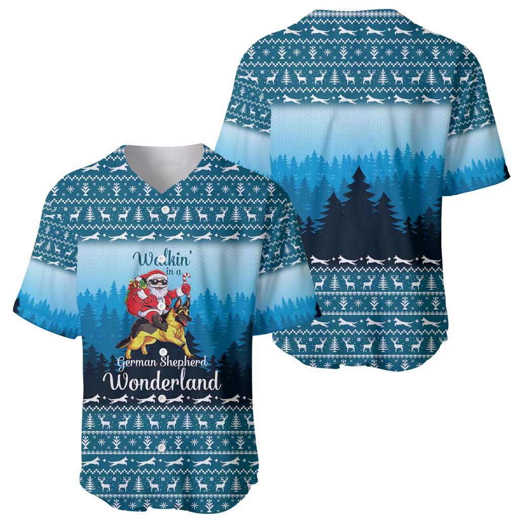 German Shepherd Christmas Baseball Jersey with Walking in a Wonderland Quote and Santa Forest - Wonder Print Shop